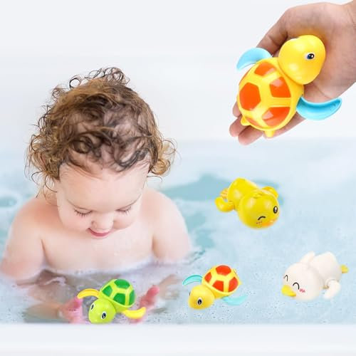 Jouet de Bain Bébé, 4 Pièce Enfants Jouets de Bain Jouet à Remonter Bain Animaux Jouets Flottants Jeux d'eau Salle de Bain Jouets 1 2 3 Ans, pour Baignoire Garcon Fille, Piscine, Douche