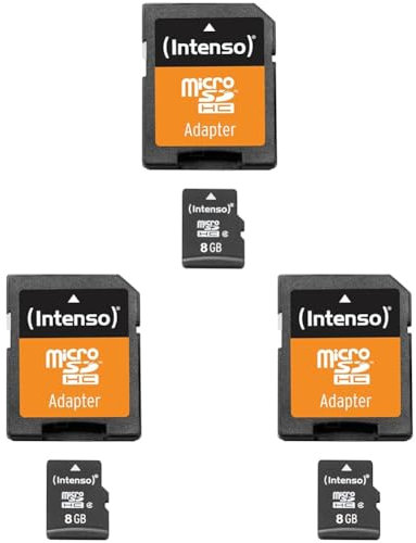 Intenso Scheda di memoria MicroSDHC Memory Card da 8 GB, Class 4 (con Adattatore SD) (Confezione da 3)