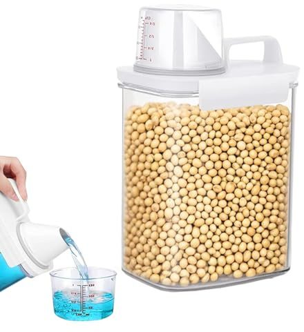 Zyluniy 1800ml Waschmittel Aufbewahrung mit Messbecher, Waschmittel Waschpulver Aufbewahrungsbox, Luftdichter Waschmittelspender, Schüttdosen für Trockenfutter Reis Mehl Waschmittel Hundefutter