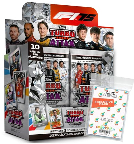 Bundle mit Topps - Turbo Attax Formel 1 2025 - Trading Cards - 1 Display (24 Booster) + Exklusive Collect-it Hüllen