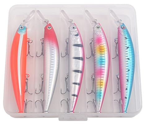 Lot de 5 appâts de pêche en forme de méné - Appâts artificiels durs - Leurre de pêche Wobbler