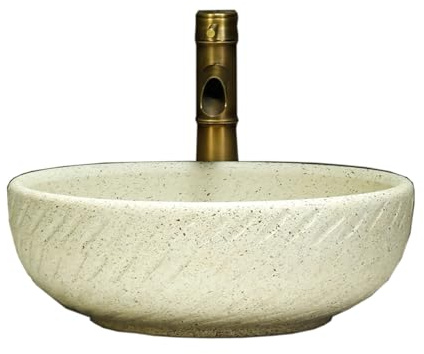 CYQQRDZSW Lavabo da Appoggio in Ceramica, Lavatoio da Esterno Rotondi, Lavabi Bagno con Accessori per Rubinetti, Lavello Bagno per B&B, Club, Casa