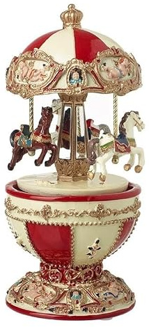 Musical Christmas Ornament, Vintage Style Music Box, Traditional Egg Shaped Carousel Merry Go Round Ornament, Xmas Room Decoration, Fun Retro Christmas Room Decoration