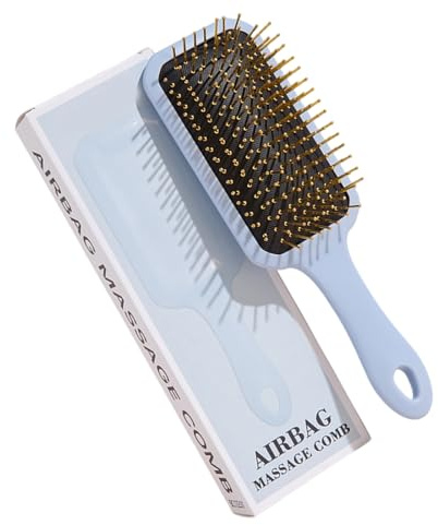 Entwirrende Haarbürste mit gepolsterten goldenen Zähnen, stressresistent, Haarpflege, Routine und Kopfmassage, goldfarbene Stahlzähne