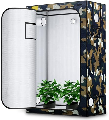 KAVUNION Growzelt 120x60x180cm, 600D Oxford Grow Tent mit reflektierender Polyesterschicht, 19 mm Stahlrohre Sichtfenster Belüftungsöffnungen Abnehmbarer Boden Grow Zelt für Hydrokultur Home Growing