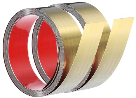 QUARKZMAN 2 st rostfria stålprofiler för väggar, 16,4 fot x 2 tum självhäftande metallremsa för spegelkantdekoration kakel vägg tak, borstat guld