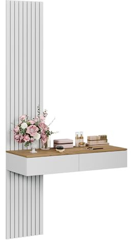 Vicco Mesa de Maquillaje Melina, Blanco/Roble, 100 cm | con 2 cajones, Perfecto para una rutina de belleza estructurada