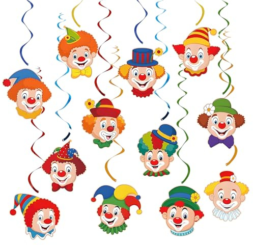 12 Stück Fasching Deko,Faschingsdeko,Clown Fasching Girlande,Fenster Dekoration Zirkus,Fensterbilder Tischdeko Figuren,Luftschlangen Banner Girlanden,HäNgend TüR Bunt Clowns,HäNgende Bunte