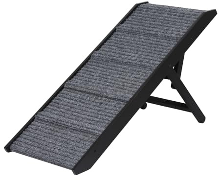 Skylos Wooden Dog Ramp for Bed, 3 Height Adjustable Pet Ramp for Small Medium Dogs, Folding Dogs Sofa Ramps Non-slip Carpet Safety Dog Ladder for Sofa, Bed, Couch,Car, 90x35cm