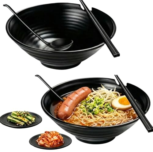 Generico Grandes Tazones De Sopa - Grandes Tazones Mate Japoneses con Platos de Salsa - Japonés para Fideos con Posavasos | Para Cocina Asiática e Internacional