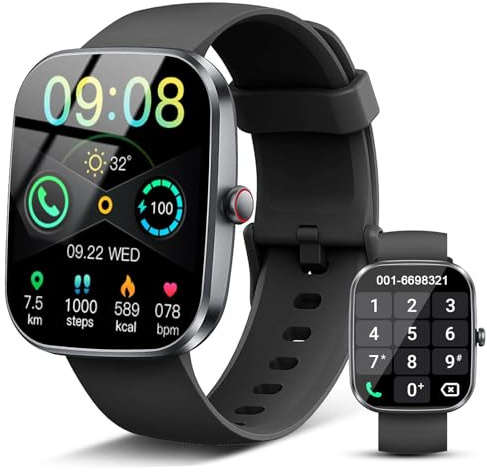 Smartwatch Damen Herren, 1.91'' Zoll HD Smart Watch mit Bluetooth Anrufe, Fitness Tracker Schrittzähler mit 110+ Sportmodi, Schlafmonitor SpO2 Herzfrequenz, IP68 Wasserdicht Fitnessuhr für Android iOS