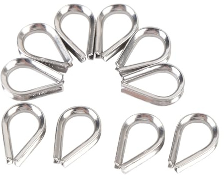 Jiawu Dedal de Cuerda de Alambre, 10 Piezas de Dedal Resistente de Acero Inoxidable 316, Funda de Cuerda de Alambre con Protección de Cable Gruesa para Aplicaciones Industriales Marinas, Incluyendo