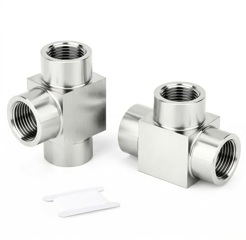 ERGAOBOY 2 Pezzi Raccordo a T a 3 Vie Inox 304, Filetto Femmina 1/4 BSP Connettore Idraulico Rinforzato per Acqua, Olio, Gas
