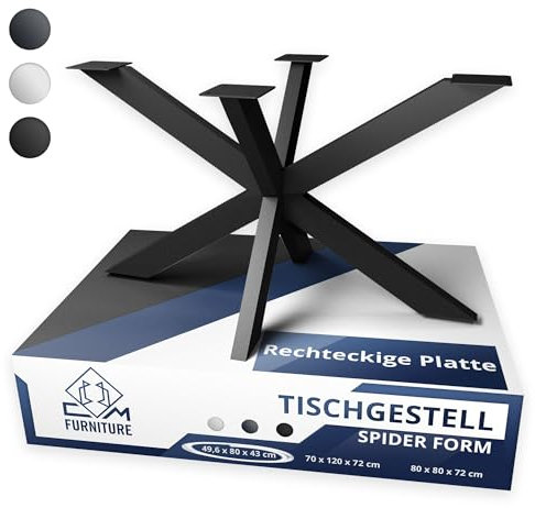 CM Furniture Spider Tischgestell I Stahl Pulverbeschichtet I Tischbeine für Esstisch Couchtisch I Tischkufen Tischfusse Möbelfüße aus Metall - H43 x B50 x L80 cm - Schwarz