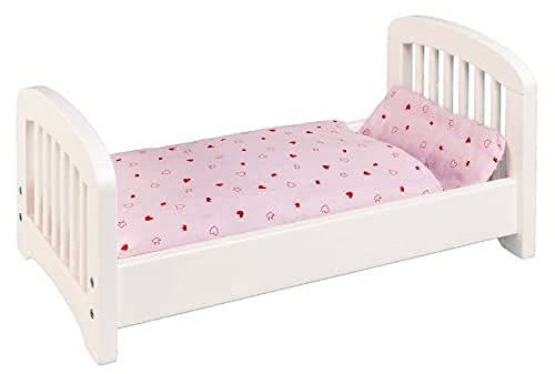 goki 51734 Puppenbett, 54 x 29 x 25 cm aus massiven Holz, weiß, Puppenmöbel für Puppen & Kuscheltiere