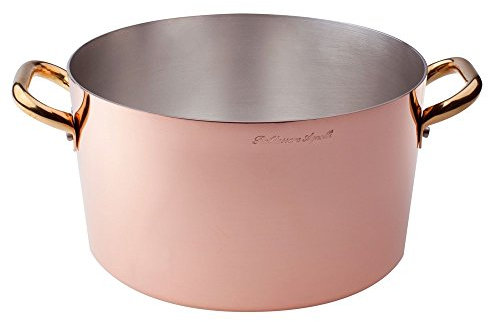 Pentole Agnelli ALCU10428 Casseruola alta, Rame liscio stagnato a mano, con due maniglie in ottone, 28 cm