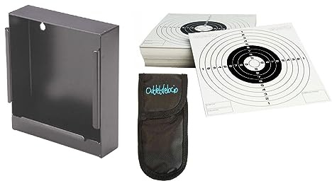 Outletdel ocio Set de Tiro. Tragabalines de Hierro + 100 dianas de Carton de Tiro al Blanco tamaño 14x14 cm + Funda Multiusos