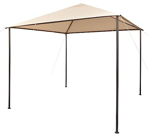 vidaXL Chapiteau Tente Pavillon de Patio Tonnelle de Jardin Tente de Mariage Escamotable Extérieur Terrasse Pique-Nique Barbecue 3x3 m Beige Acier