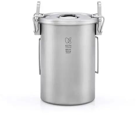 Keith Ti6300 Titan Outdoor Camping Kochtopf mit klappbaren Griffen, Wanderkocher, Reise-Kochgeschirr, 900 ml, 256 g