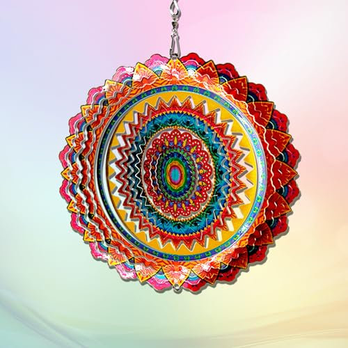 FONMY Moulin à vent en acier inoxydable pour l'intérieur et l'extérieur - Décoration de jardin - 15,2 cm - Motif mandala multicolore