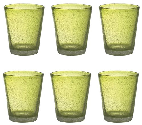 Livellara Trinkgläser, mundgeblasenes Glas, 6er-Set, bunt, modern, besonders, Fassungsvermögen 450 ml, hitzebeständig, für Wasser, Cocktails, Säfte, Pistazie