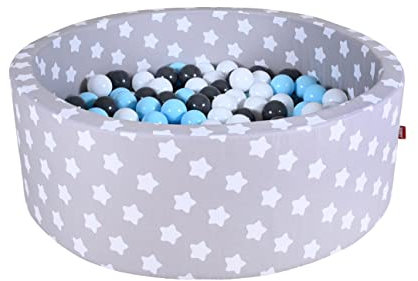 KNORRTOYS.COM 68161 - Bällebad Soft - Grey White Stars - 300 Bälle Creme/Grey/lightblue 82 cm x 82 cm x 33 cm