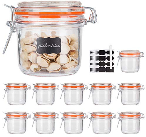 Encheng Glass Jars With Airtight Lids, 6 oz Mason Jars,Glass Jar With Leak Proof Rubber Gasket 200ml,Storage Jar With Hinged Lid for Home and Kitchen,GlassStorage Containers With Lids 12 Pack