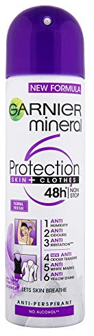 Garnier Mineral Floral Fresh 6 in 1 Protection 48h x6 Actions with Moringa Mineralite x5 Absorbation Anti-Perspirant - 0% Alcohol 150 ml - x6 (Pack of 6)
