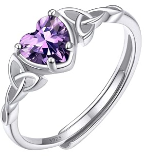 ChicSilver Anillo Mujer Plata 925 Nudo Celta Piedra Corazón Amatista Malva