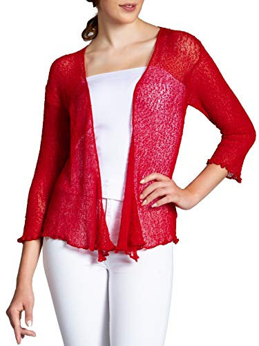 Caspar STJ022 leichte Damen Sommer Strickjacke mit 3/4 Arm, Farbe:rot, Größe:Einheitsgröße (36 bis 40)