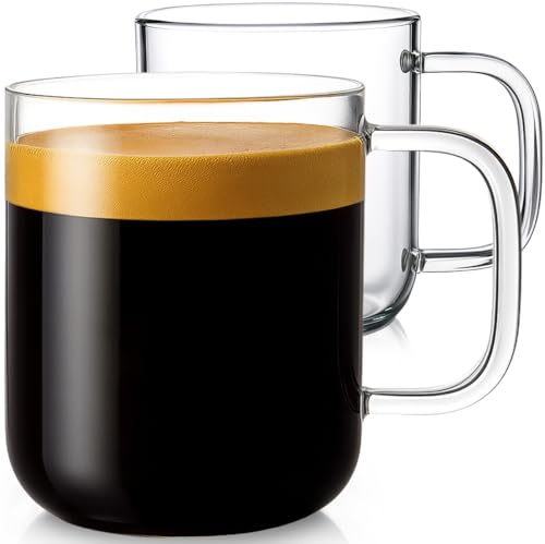 Aquach Glass Mugs 16 oz Set of 2, Large Clear Glass Cup with Handle for Hot/Cold Coffee Tea Beverage, Drinking Glasses