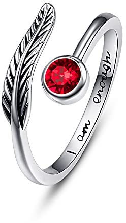 Geburtsstein Damen Verstellbarer Ring 925 Sterling silber Feder ring Birthstone Schmuck Geburtstag Geschenk für Frauen Mädchen
