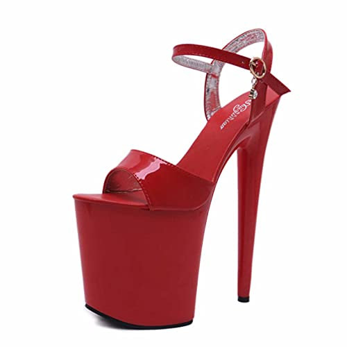20 cm Damen High Heel Männer Plateau Pumps Sexy Stripperin Bühnenperformance Pole Dance Nachtclub Party Dance High Heels Plus Größe Unisex,Rot,44 EU