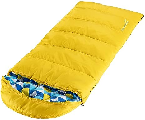 Skandika Dundee Junior Kinderschlafsack | Outdoor Camping Schlafsack für Kinder, Flanell-Innenfutter aus Baumwolle, kuschelig weich, wasserabweisend, Komfortbereich von 13 bis 3°C, 175 x 70 cm (gelb)