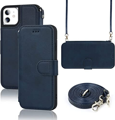 ELTEKER Hülle für iPhone 11 Handyhülle mit Band Crossbody Strap, Klapphülle mit dem Verstellbaren Umhängeband - Blau