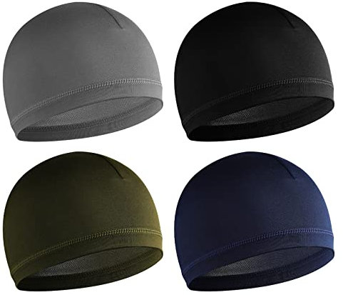 WLLHYF 4 Stück Schädelkappen für Männer, weiche Beanie-Wellenkappe, elastische, multifunktionale Kopfbedeckung, Schlafmützen, feuchtigkeitsableitende Radsport-Laufmütze, Mehrfarbig, Einheitsgröße