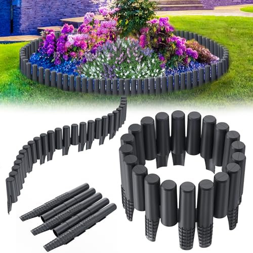 YRHome Bordo per aiuole, 8,4 m, effetto legno per palizzata, bordo per aiuole da giardino (8,4 m, antracite)
