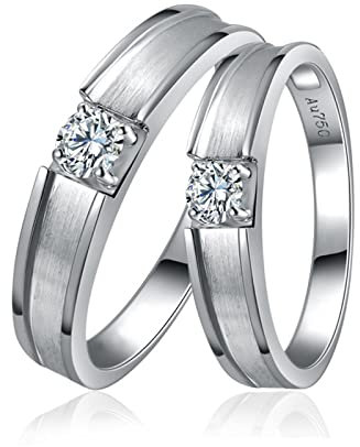 AMDXD 18 Karat Weißgold Au750 Ringe Diamant 0.25ct, Preis für 2 Diamantring Klassiker Design Partnerringe Pärchen Ringe Verlobungsring, Damen 54 & Herren 66, Echt Gold Schmuck