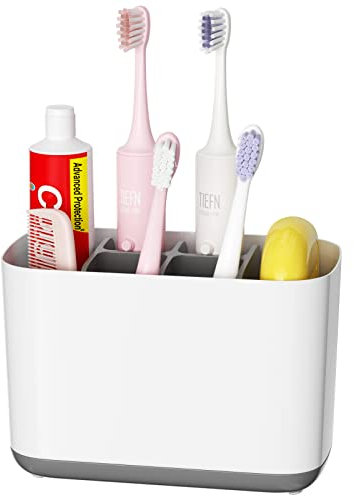 Oulesvte Zahnbürstenhalter Badezimmer, Abnehmbar Kunststoff zahnbürsten Organizer, zahnbürstenhalter Abflussig mit rutschfestem Boden, zahnbürsten Halter für Bäder, Schulen, Zimmer(Grau)