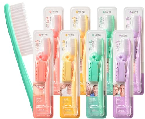 WANGTA Nano Zahnbürste Extra großer Kopf für eine bessere Zahnreinigung | Micro Bürsten Technologie für maximale Reinigung | White Pastel 8 Pack