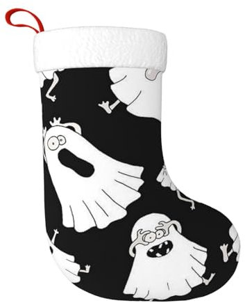 TRESILA Personalisierbarer Weihnachtsstrumpf Nikolausstrümpfe, Geschenktüten, Süßigkeitenbeutel, Weihnachtsbaum, zum Aufhängen für Weihnachten, Feiertagsparty – lustiger weißer Geist
