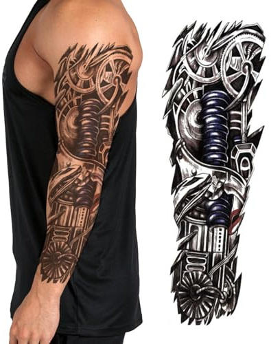 Temporary Tattoo Sleeve Transfer - Full Arm Realistic Waterproof Fake Tattoo Sticker for Men Women Kids - By Delusion Tattoos (Steampunk Robotic)