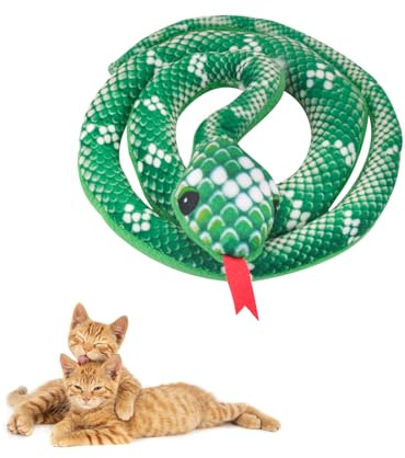 Andiker Katze Katzenminze Spielzeug, 31in Lange Schlange Katzenminze Spielzeug mit Crinkle Sound Katze interaktives Spielzeug, Plüsch Spielzeug zum Spielen Kau Spielzeug (Grün)