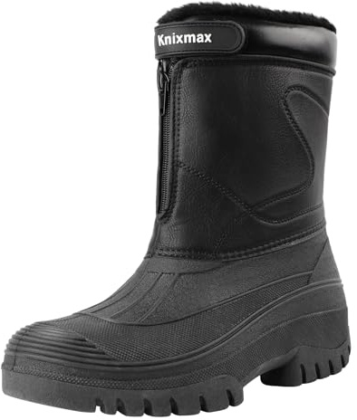 Knixmax Outdoor Stivali Uomo Calda Fodera in Peluche Stivali invernali con tomaia impermeabile e suola antiscivolo per uso esterno Nero EU47