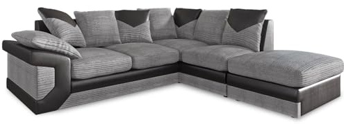 RestNest Dino Right Hand Corner Sofa | 5 Seater Convertible into Footstool and L-Shaped Sofa | Grey and Black Fabric Settee Options | Two Styles Available (Grey-Black, Right Corner)