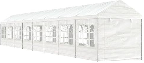Pavillon mit Dach Weiß 17,84x2,28x2,69 m Polyethylen, Chaduof Gartenpavillon, Faltpavillon, Pergola, Partyzelt, Standmarkise, Sonnenzelt, Garten Pavillion, Grillpavillon 3155484