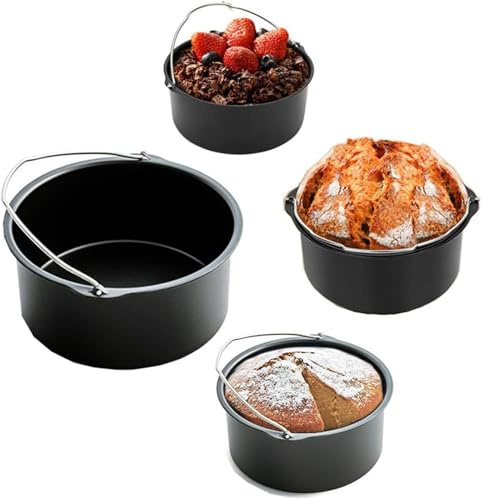 Leopacat Moule à Gâteau pour Friteuse sans Huile 8 Pouces, Panier de Cuisson en Acier au Carbone Antiadhésif, Accessoire Air Fryer pour Pâtisseries, Pains et Plats Cuisinés, Noir