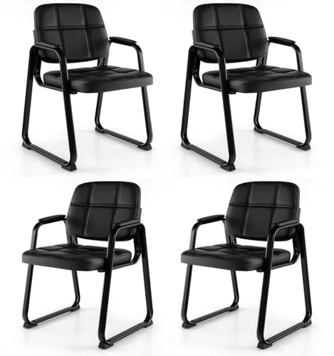 SFAREST Reception Chairs Set of 2/4, PU Leather Office Desk Chair with Armrests & Metal Base, Upholstered Ergonomic Mid-Back Conference Guest Visitors Chair for Waiting Meeting Room Home Office (4PCS)