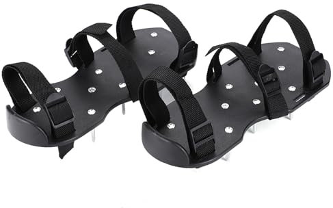 1 Pair Lawn Aerator Shoes 26 Spikes Lawn Aerator Sandals Heavy Duty Spike Shoes for Lawn, Rugged Iron Spikes Lawn Scarifier Shoes with Adjustable Strap and Buckle (3 straps)