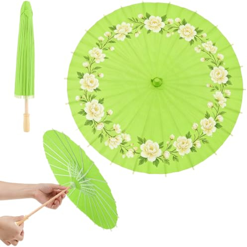 Paper Parasol Chinese, Japanese Paper Umbrella,Handmade Oil Paper Parasol Vintage Diy Painting Decorative Umbrella,White Blank Paper Umbrella Decor Props For Kids Diy Hand Painting (Green)